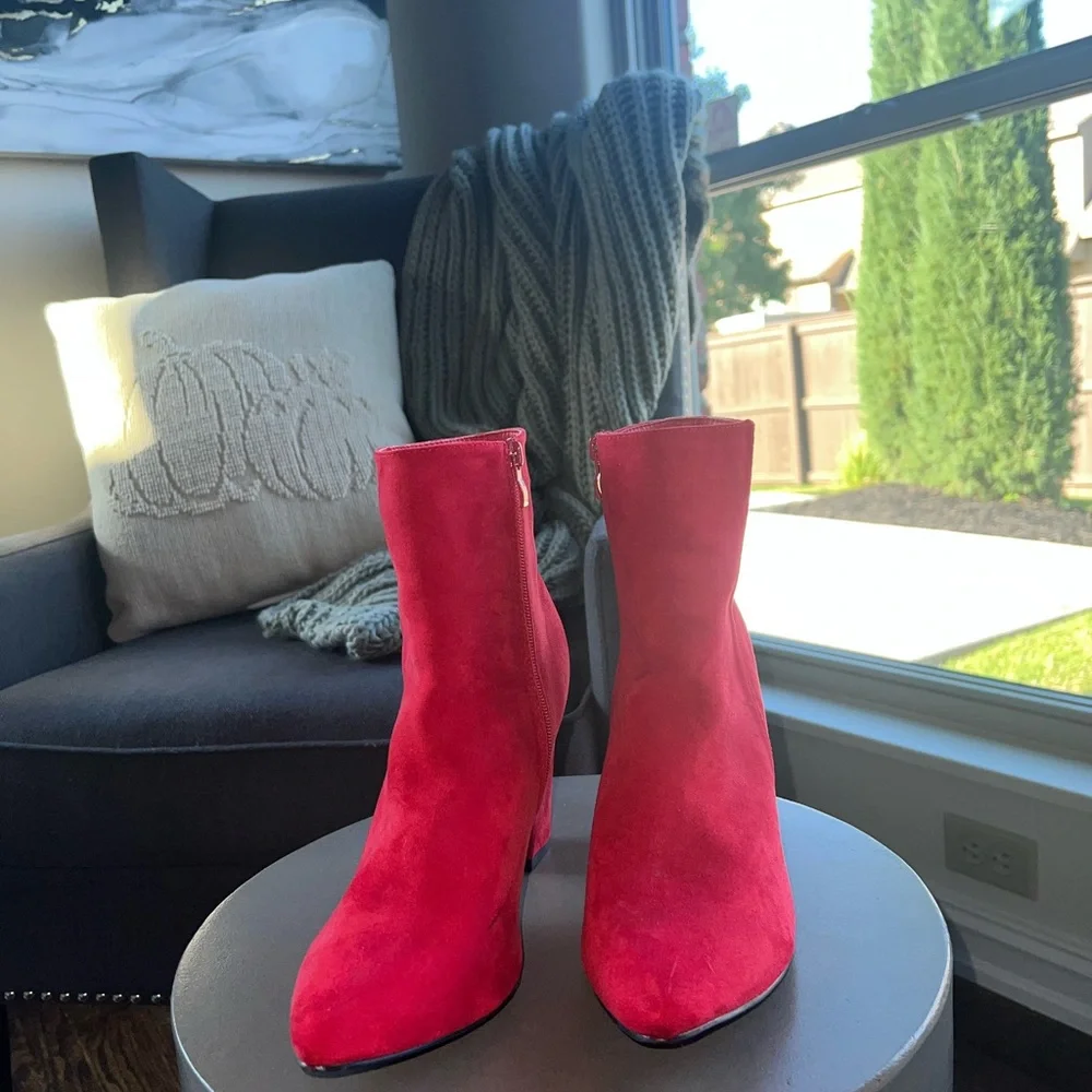Womens Red Heel Ankle Boots - Picture 7 of 12